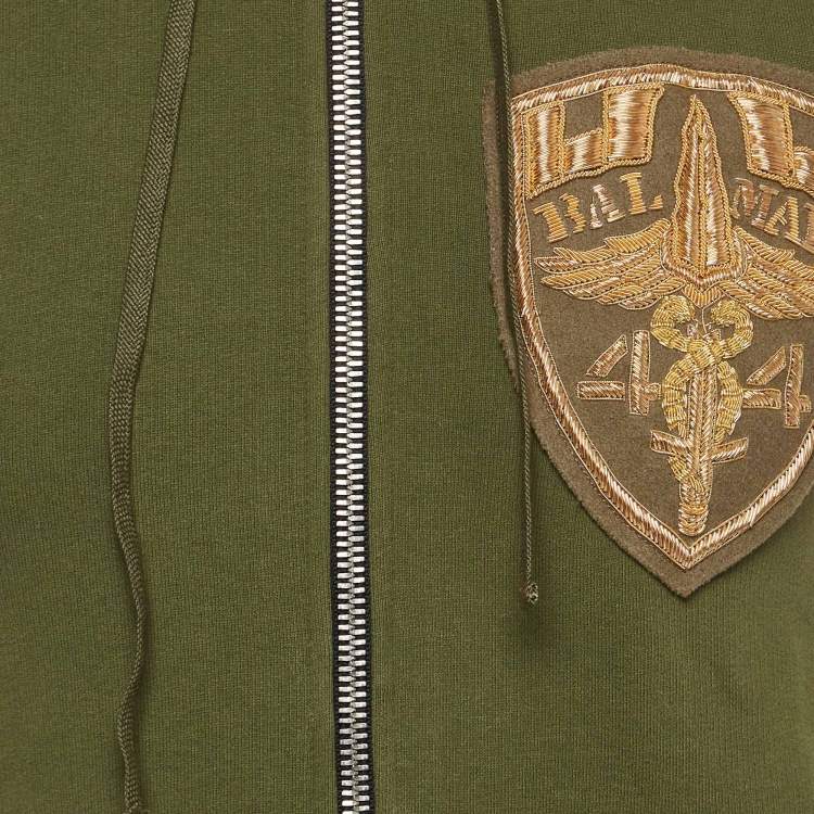 Pre Owned Balmain Green Metallic Applique Cotton Knit Sleeveless Hoodie XS