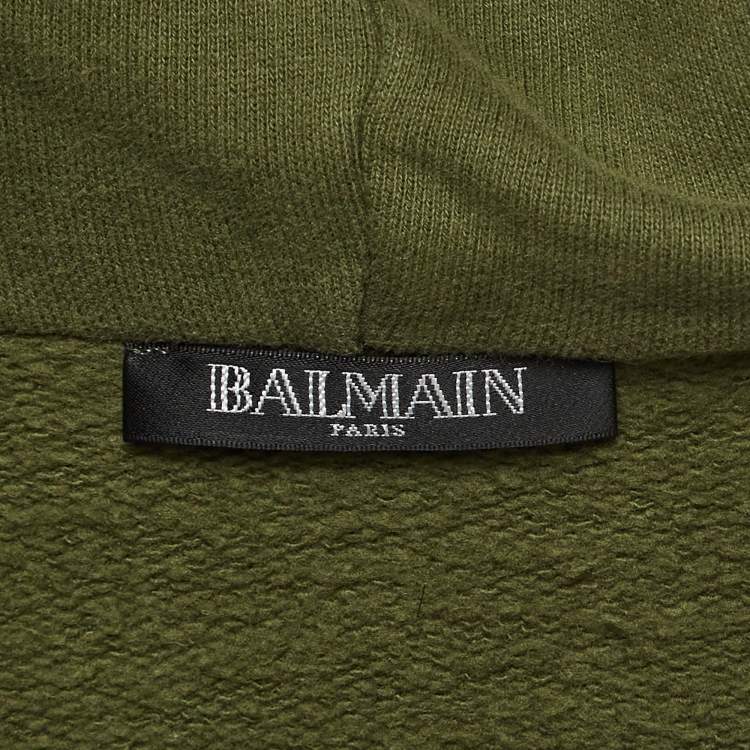Pre Owned Balmain Green Metallic Applique Cotton Knit Sleeveless Hoodie XS
