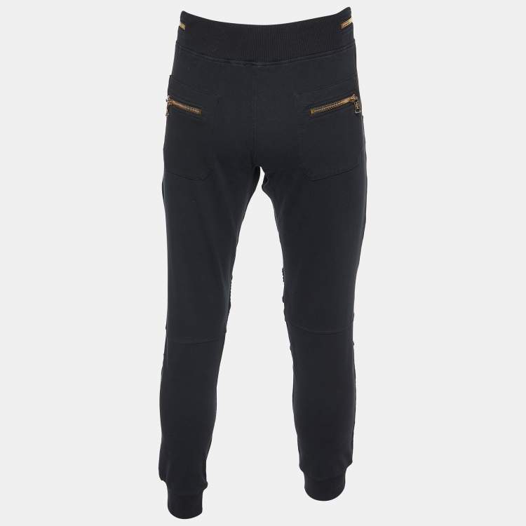 Pre Owned Balmain Black Logo Print Cotton Zip Detail Joggers 2XL