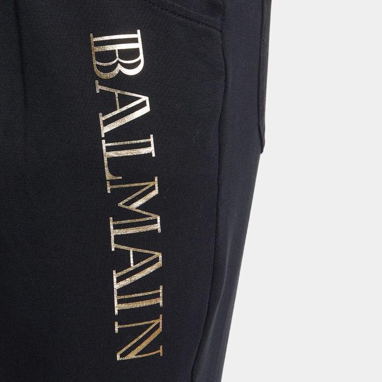 Pre Owned Balmain Black Logo Print Cotton Zip Detail Joggers 2XL