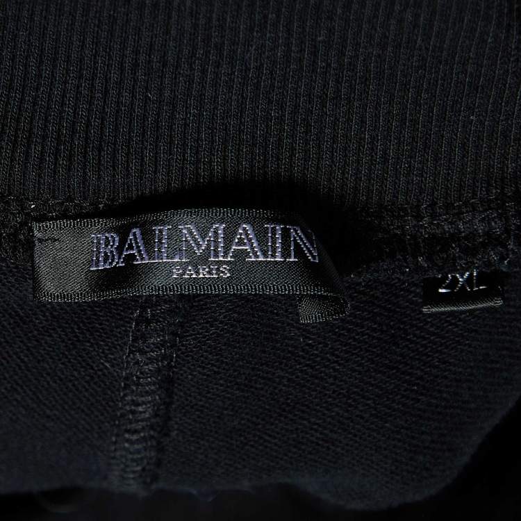 Pre Owned Balmain Black Logo Print Cotton Zip Detail Joggers 2XL
