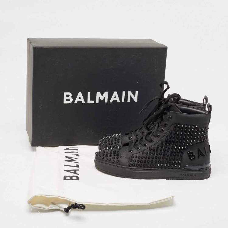 Pre Owned Balmain Black Leather Studded High Top Sneakers Size 40