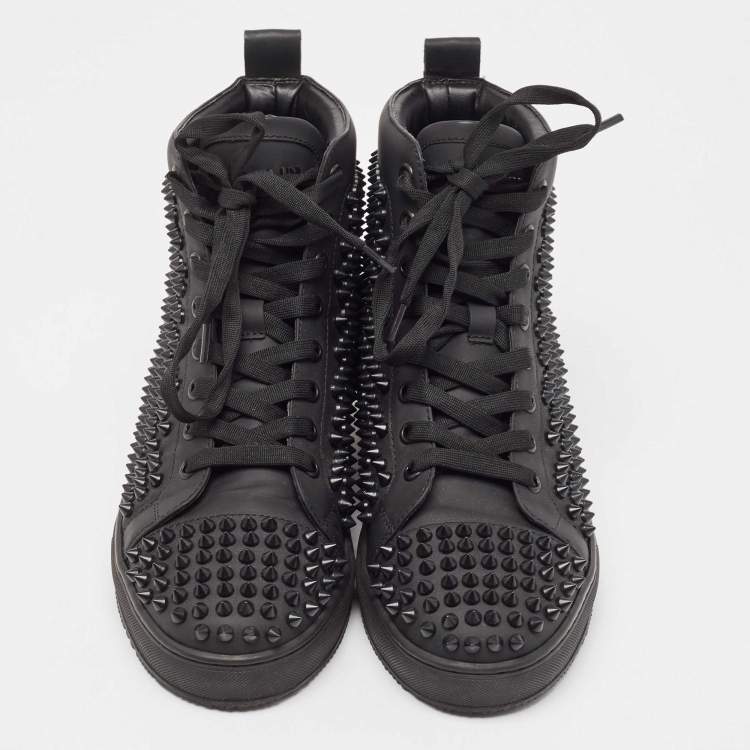 Pre Owned Balmain Black Leather Studded High Top Sneakers Size 40