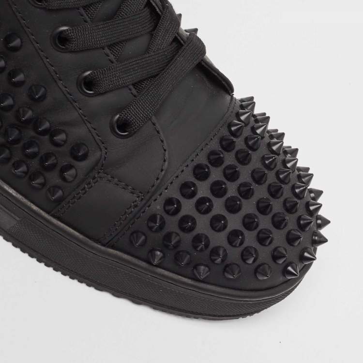 Pre Owned Balmain Black Leather Studded High Top Sneakers Size 40