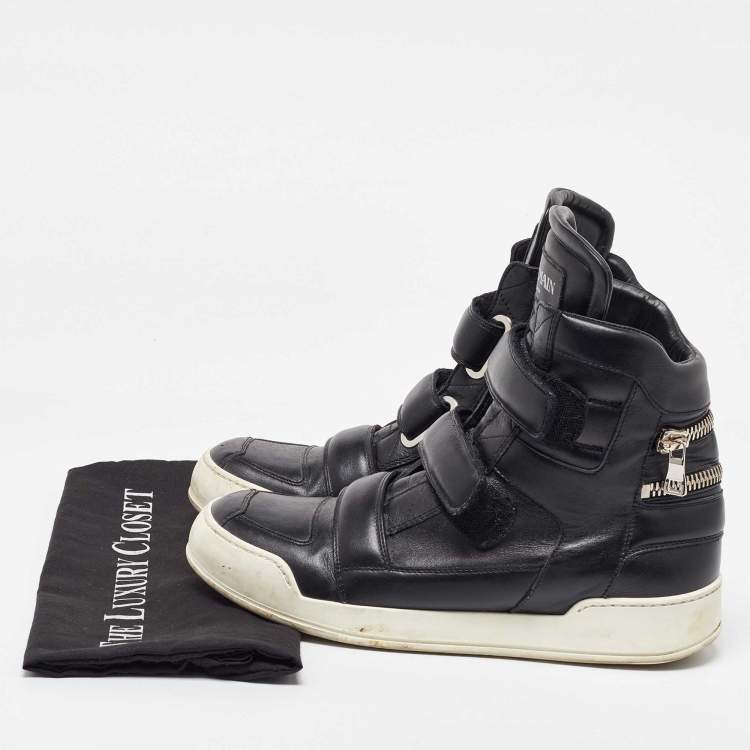 Pre Owned Balmain Black Leather Zip High Top Sneakers Size 42