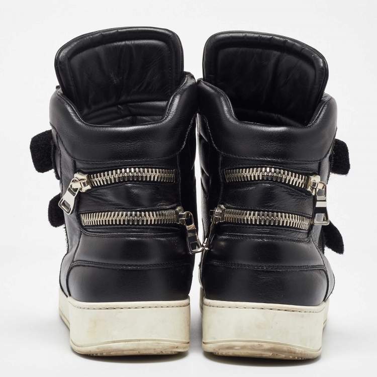Pre Owned Balmain Black Leather Zip High Top Sneakers Size 42