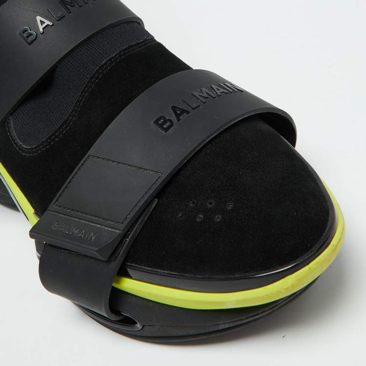 Pre Owned Balmain Black Suede and Knit Fabric B Bold High Slip On Sneakers Size 44