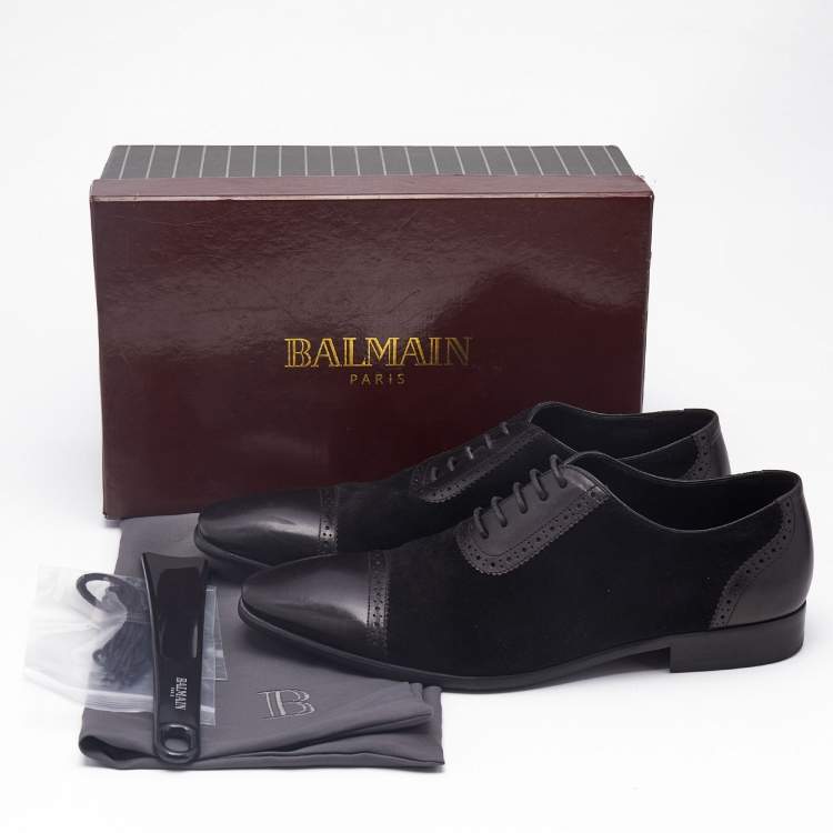 Pre Owned Balmain Black Brogue Leather and Suede Lace Up Oxfords Size 43