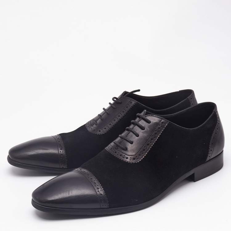 Pre Owned Balmain Black Brogue Leather and Suede Lace Up Oxfords Size 43