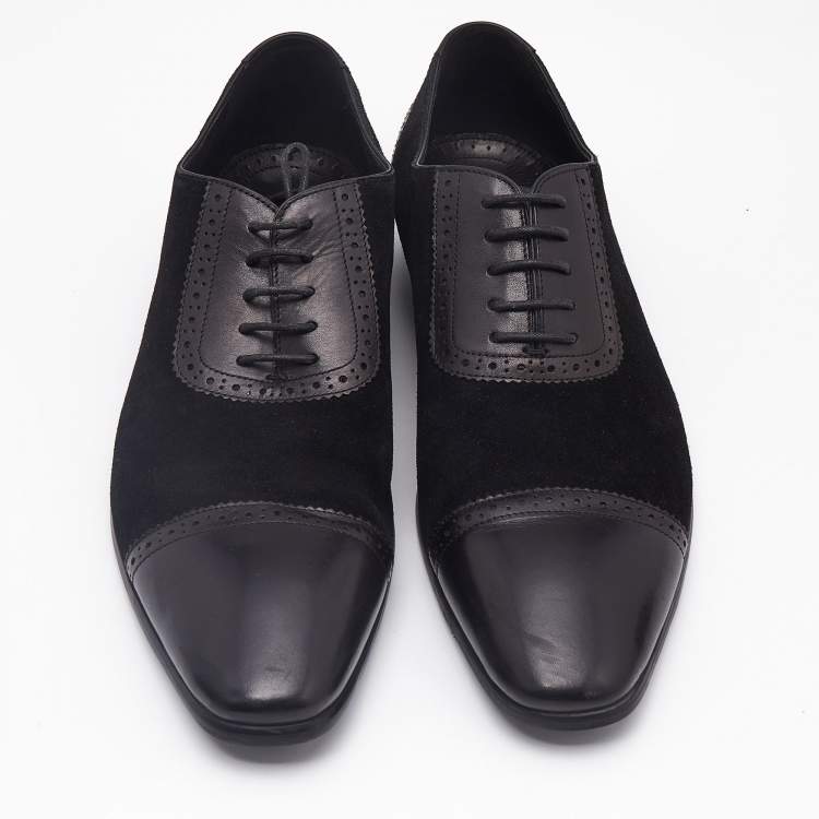 Pre Owned Balmain Black Brogue Leather and Suede Lace Up Oxfords Size 43