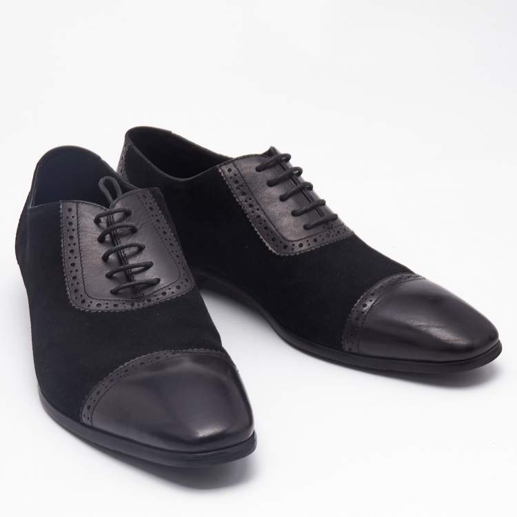 Pre Owned Balmain Black Brogue Leather and Suede Lace Up Oxfords Size 43