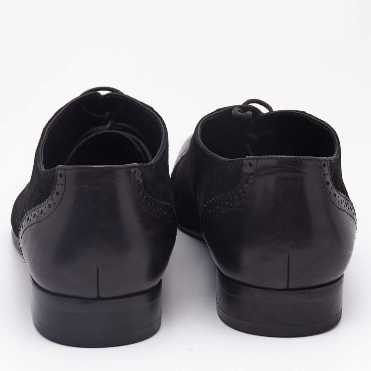 Pre Owned Balmain Black Brogue Leather and Suede Lace Up Oxfords Size 43