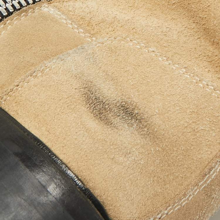 Pre Owned Balmain Beige/Black Suede and Leather Combat Boots Size 41