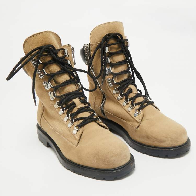 Pre Owned Balmain Beige/Black Suede and Leather Combat Boots Size 41