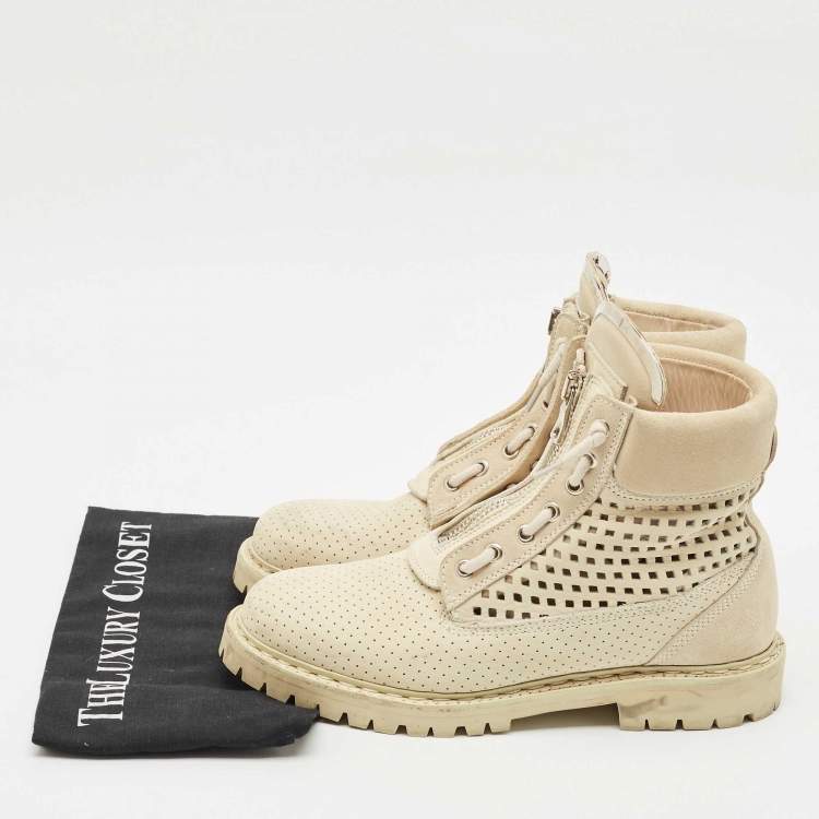 Pre Owned Balmain Cream Suede Combat Boots Size 40