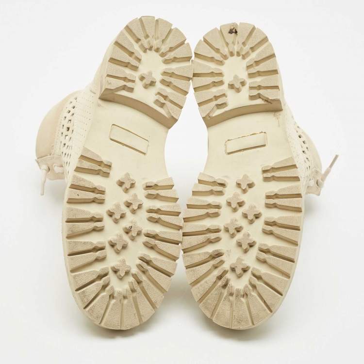 Pre Owned Balmain Cream Suede Combat Boots Size 40
