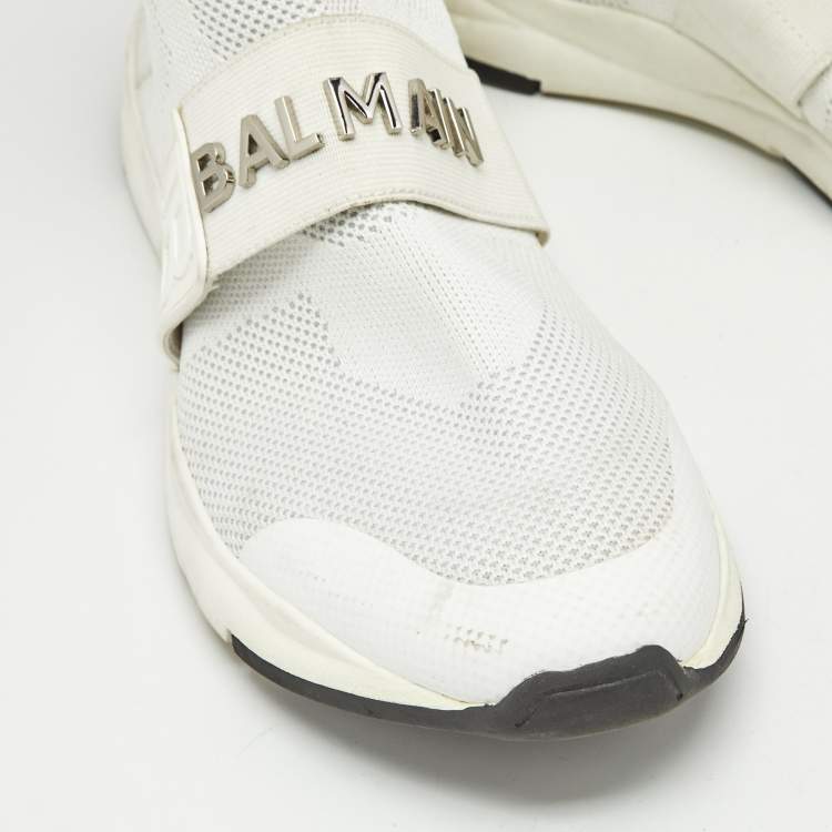 Pre Owned Balmain White Knit Fabric Cameron Sock Sneakers Size 41