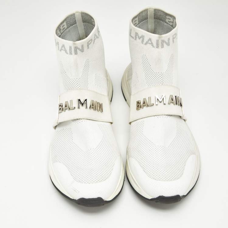 Pre Owned Balmain White Knit Fabric Cameron Sock Sneakers Size 41