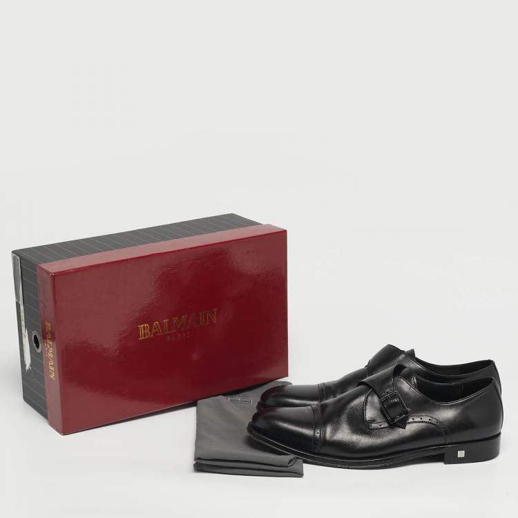 Pre Owned حذاء بلمان مزين سير مونك واحد جلد نمط بروغي أسود مقاس 40