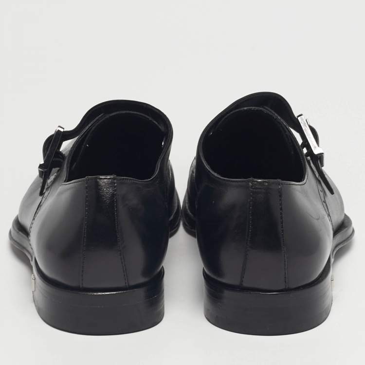 Pre Owned حذاء بلمان مزين سير مونك واحد جلد نمط بروغي أسود مقاس 40