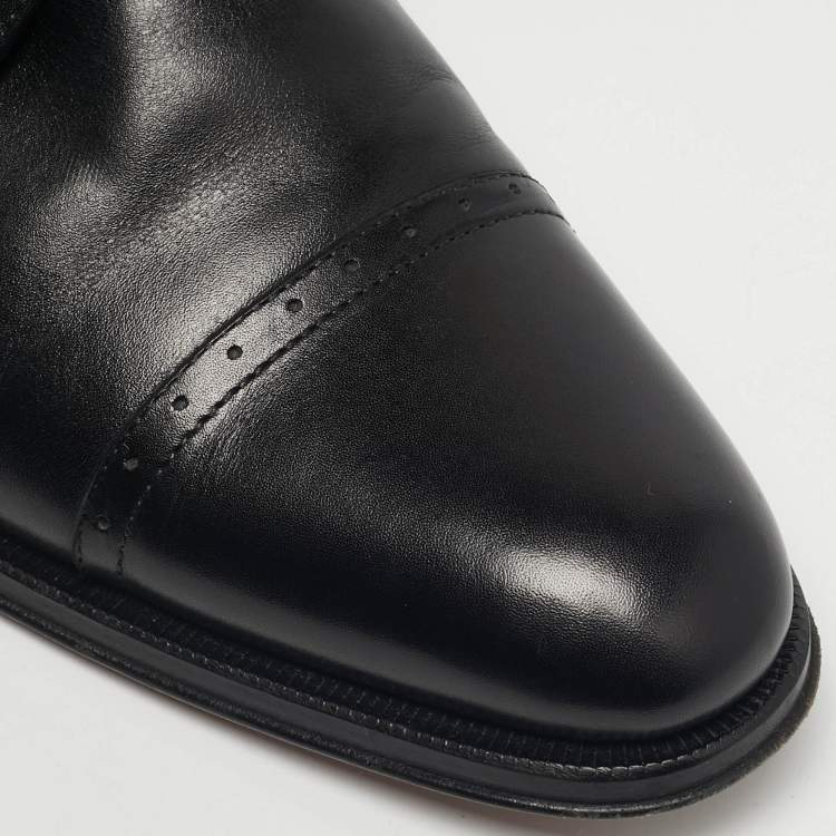 Pre Owned حذاء بلمان مزين سير مونك واحد جلد نمط بروغي أسود مقاس 40