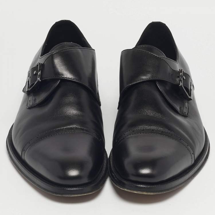 Pre Owned حذاء بلمان مزين سير مونك واحد جلد نمط بروغي أسود مقاس 40