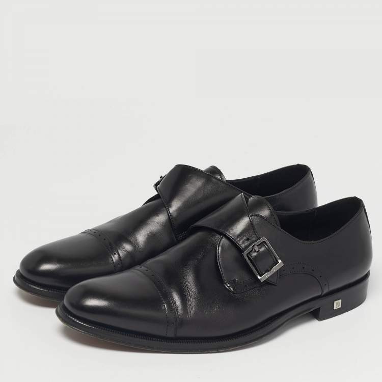 Pre Owned حذاء بلمان مزين سير مونك واحد جلد نمط بروغي أسود مقاس 40