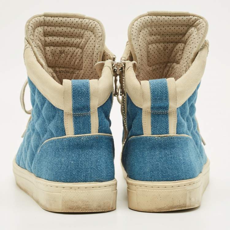 Pre Owned Balmain Size 44 Blue Denim and Suede High Top Sneakers