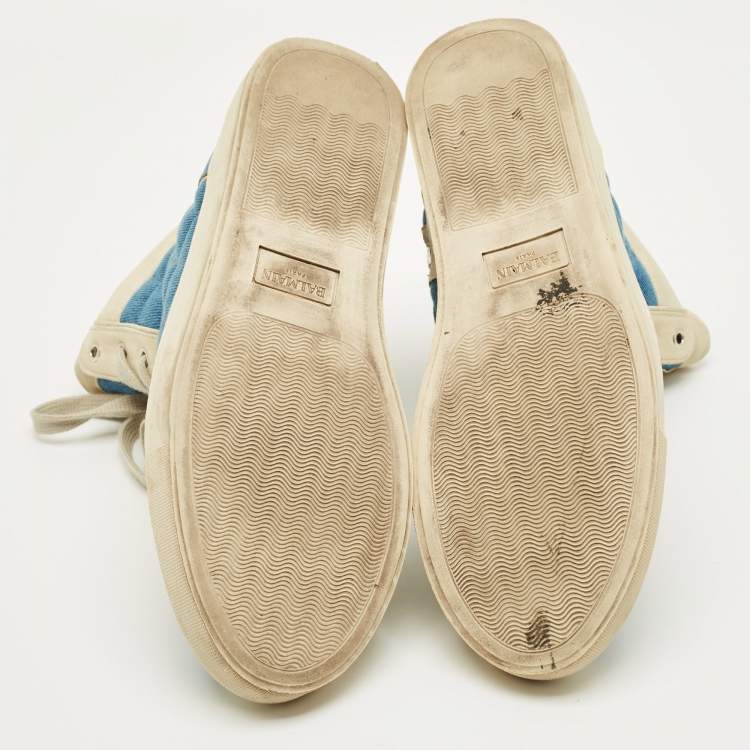 Pre Owned Balmain Size 44 Blue Denim and Suede High Top Sneakers