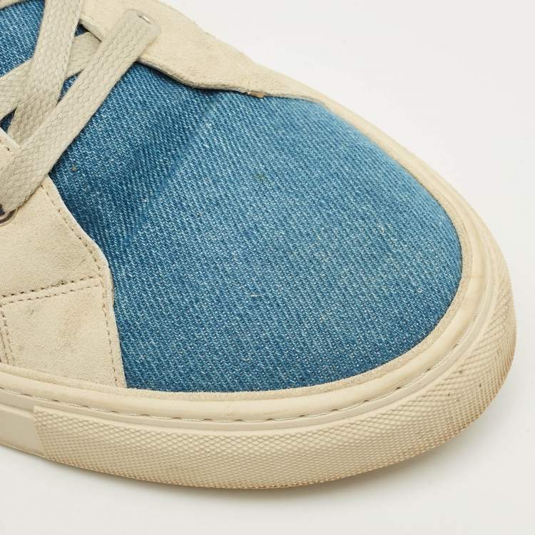 Pre Owned Balmain Size 44 Blue Denim and Suede High Top Sneakers