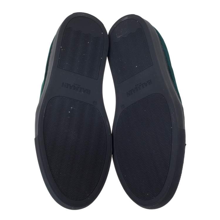 Pre Owned Balmain Green/Black Velvet and Leather Tassel Slip On Sneakers Size 39