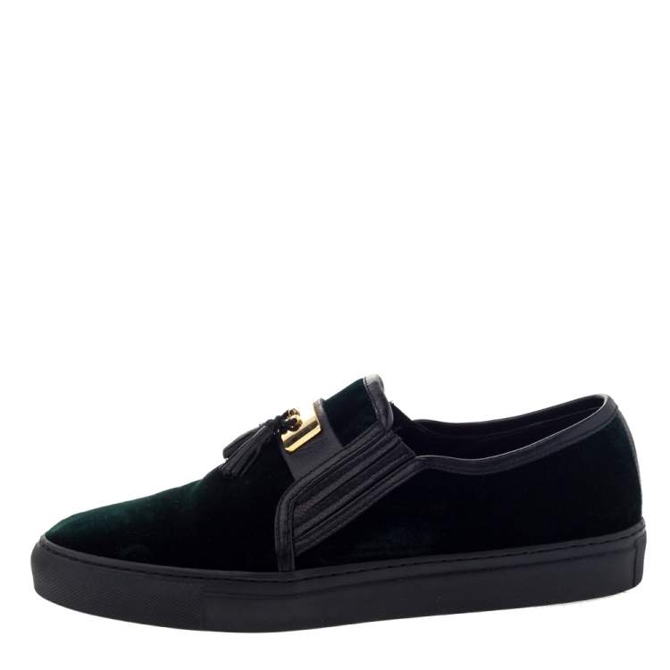 metrisk Syge person Æsel Balmain Green/Black Velvet and Leather Tassel Slip On Sneakers Size 39  Balmain | TLC