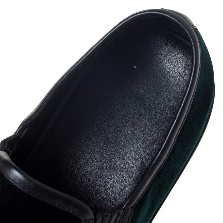 Pre Owned Balmain Green/Black Velvet and Leather Tassel Slip On Sneakers Size 39