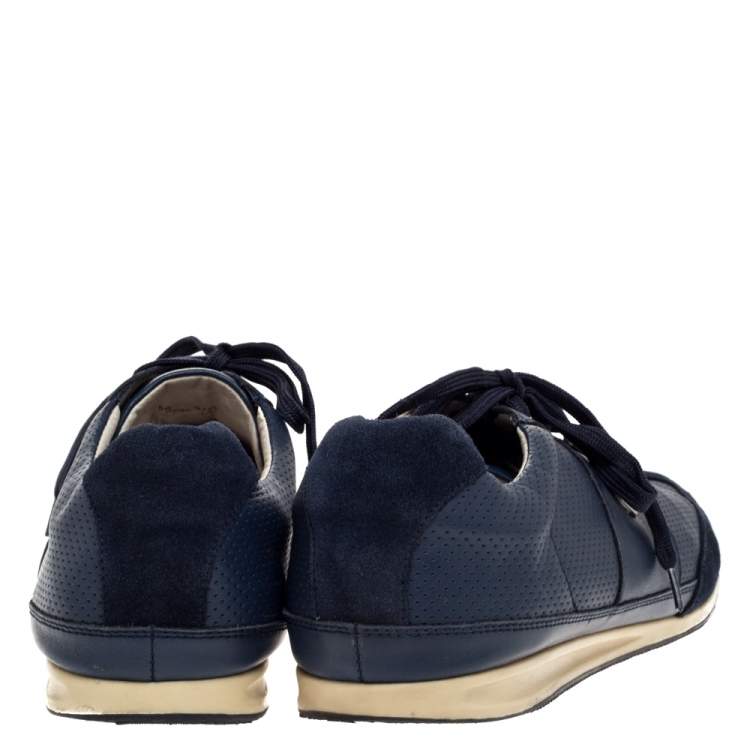 Pre Owned Balmain Blue Perforated Leather And Suede Lace Up Sneakers Size 43