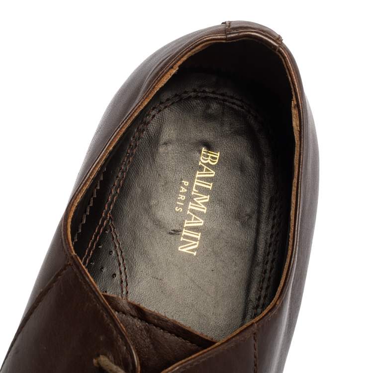 Pre Owned Balmain Brown Leather Lace Up Oxfords Size 43