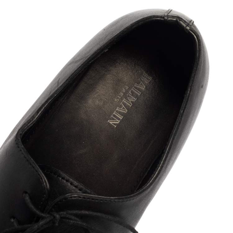 Pre Owned Balmain Black Leather Lace Up Oxfords Size 45