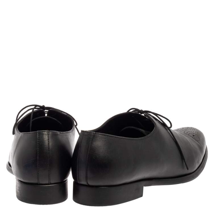 Pre Owned Balmain Black Leather Lace Up Oxfords Size 45