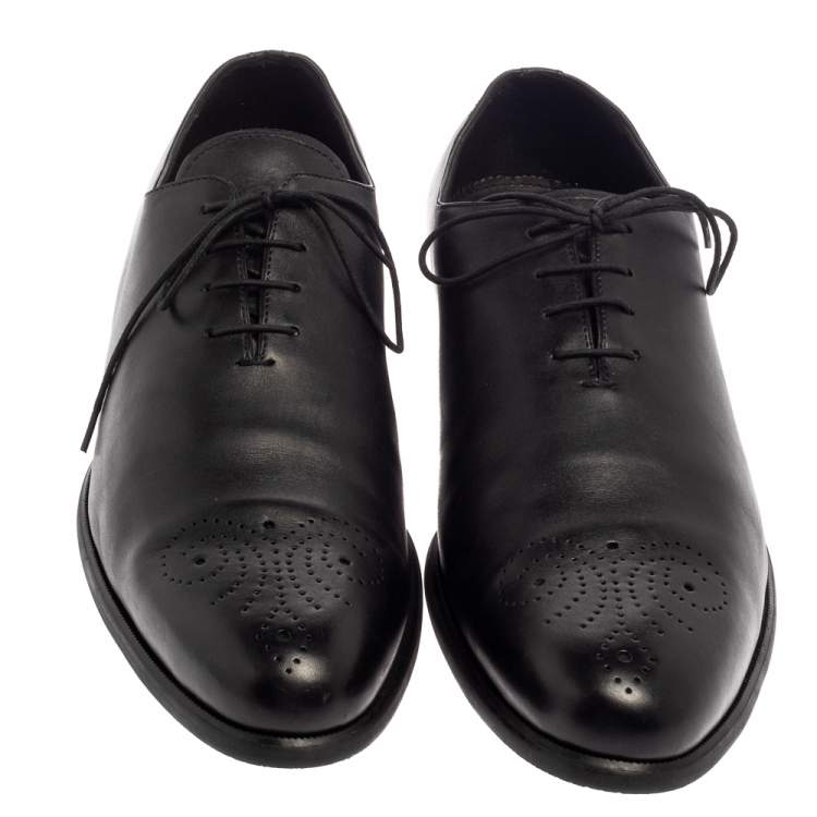 Pre Owned Balmain Black Leather Lace Up Oxfords Size 45