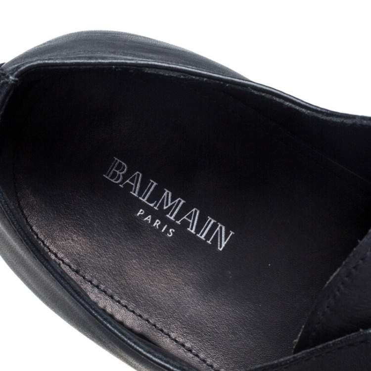 Pre Owned Balmain Black Leather Cap Toe Monk Strap Derby Size 42