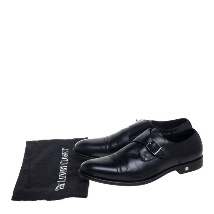 Pre Owned Balmain Black Leather Cap Toe Monk Strap Derby Size 42