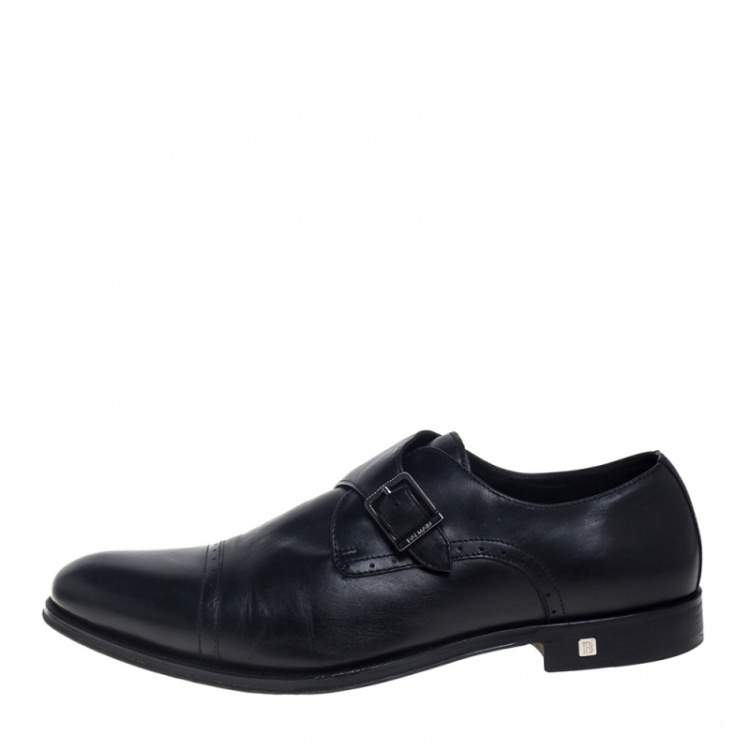 Pre Owned Balmain Black Leather Cap Toe Monk Strap Derby Size 42