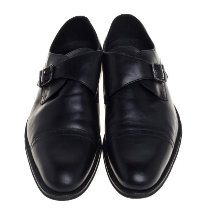 Pre Owned Balmain Black Leather Cap Toe Monk Strap Derby Size 42