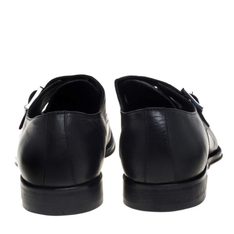 Pre Owned Balmain Black Leather Cap Toe Monk Strap Derby Size 42