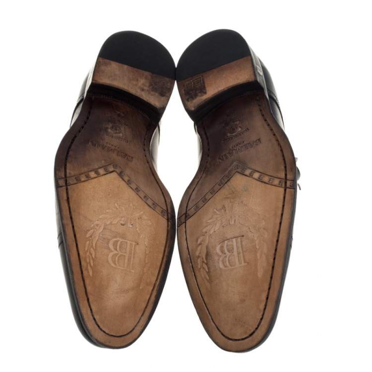 Pre Owned Balmain Black Leather Cap Toe Monk Strap Derby Size 42