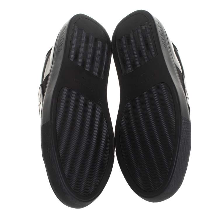 Pre Owned Balmain Black Leather And Elastic Slip On Sneakers Size 42