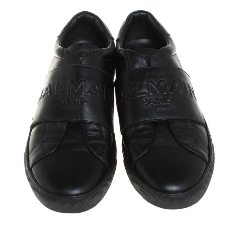 Pre Owned Balmain Black Leather And Elastic Slip On Sneakers Size 42