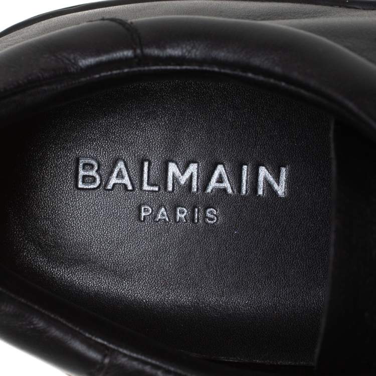 Pre Owned Balmain Black Leather And Elastic Slip On Sneakers Size 42