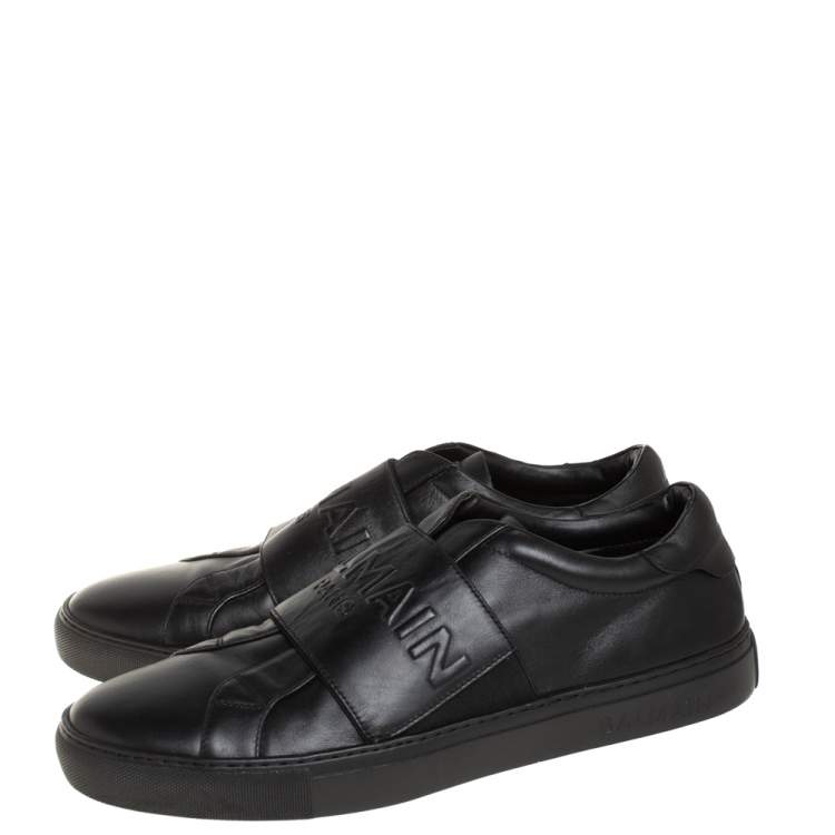 Balmain Black Leather And Elastic Slip Sneakers Size Balmain |