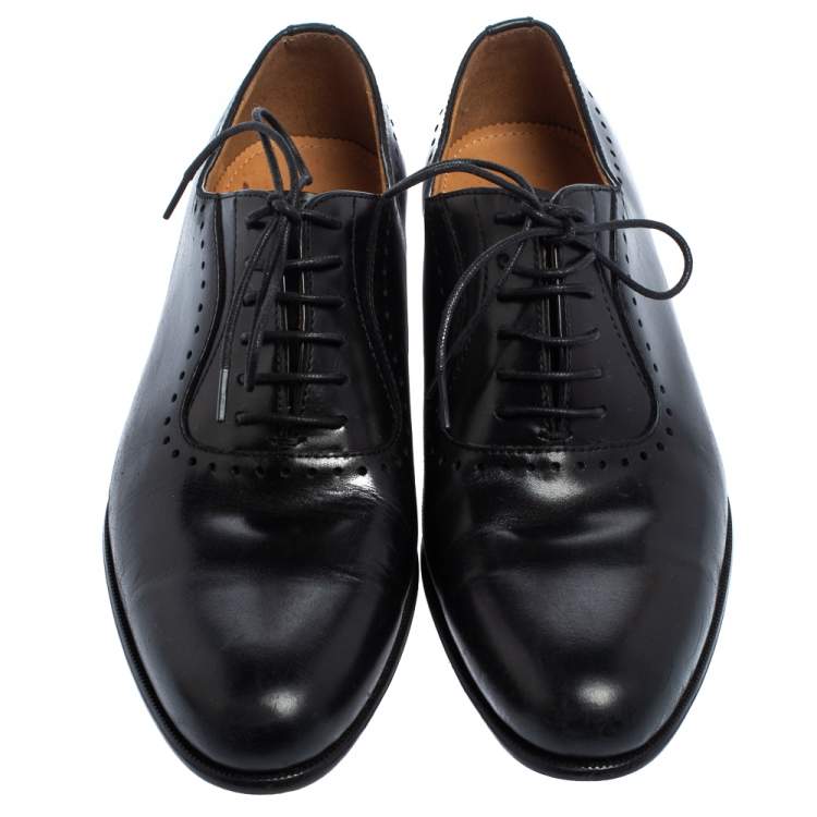 Pre Owned Balmain Black Leather Lace Up Oxfords Size 39