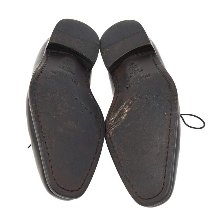 Pre Owned Balmain Black Leather Lace Up Derby Size 46
